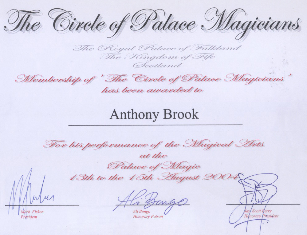 Circle of Palace Magicians Certificate